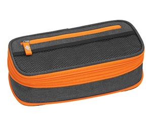 WEDO 24244066 Schlamperbox NEON Stretch, vergrößerbar, mehrere Fächer, Stiftschlaufen, inkl. Stundenplan, grau neon-orange