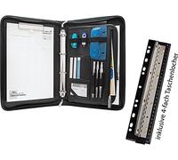 Wedo 585001 Konferenzmappe Elegance (mit 4-Ring-Mechanik für A4-Formate) + Vierfachlocher (aus Metall zum Abheften inkl. 28 cm Skala und Auffangbehälter)