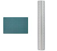 Wedo 79145 Schneideunterlage Cutting Mat A3 (CM 45 selbstschließende Oberfläche, 45 x 30 x 0,3 cm) grün & Wedo 525235 Lineal aus Aluminium 30 cm mit Griff für Rechts- und Linkshänder , silber