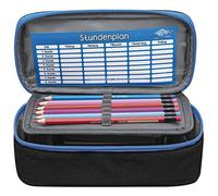 WEDO Stretch-Federmäppchen Schwarz/Blau - erweiterbares Etui mit Stiftschlaufen, Stundenplanfach & viel Platz - robustes Polyester - ideal für Schule & Büro