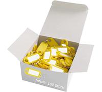 WEDO Schlüsselanhänger 100 Stück, gelb - mit S-Haken, beschriftbar & Etiketten auswechselbar, 52×21×3 mm, Made in Germany