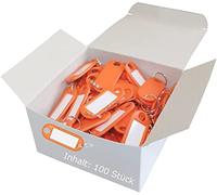 WEDO Schlüsselanhänger 100 Stück, orange - mit 18 mm Ring, beschriftbar & Etiketten auswechselbar, 52×21×3 mm, Made in Germany