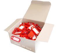 WEDO Schlüsselanhänger 100 Stück, rot - mit 18 mm Ring, beschriftbar & Etiketten auswechselbar, 52×21×3 mm, Made in Germany