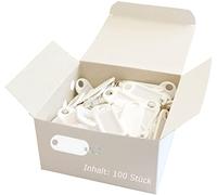 WEDO Schlüsselanhänger 100 Stück, weiß - mit S-Haken, beschriftbar & Etiketten auswechselbar, 52×21×3 mm, Made in Germany