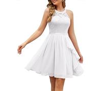 Wedtrend Damen Hochzeitskleid Weiß Sommer Elegant Abendkleid Cocktailkleid Elegant Hochzeitskleid Floral Spitze Rüsche Neckholder Ärmellos Knielang XL