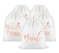 Weewooday 5 Stück Baumwolle und Leinen Braut Turnbeutel mit Kordelzug inklusiv 1 Bride Beutel und 4 Bride Tribe Rucksack Segeltuch Brautparty Geschenke für JGA Hochzeit Verlobung (Rose Bronzierung)