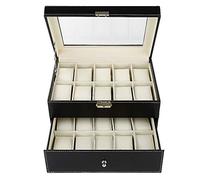 Wefun Uhrenbox Doppelschicht, 20 Fächer, mit Schloss und Schlüssel, für Uhren, Schmuck, Ohrringe usw.