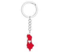Wegiwuca Gold/Silber Farben Schlüsselbund Albanien Map Flag Schlüssel Ringe Ethnischer Stil Keyring Ornament Personalisiertes Accessoire Für Tasche Hochqualitäts Metallschlüsselkette