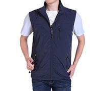 WEGUKRI Dünne Freizeitweste für Herren, Weste mit vielen Taschen, Sommer-Reißverschluss, normale Weste, dunkelblau, XXXXL