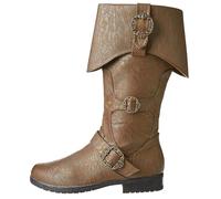 WEHAM Beige,47,Mittelalterliche Piratenstiefel, Spitze Zehenpartie, niedriger Absatz, Leder, Bequeme, lässige Unisex-Country-Western-Stiefel, erhältlich für Normale und breite Waden