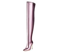 WEHAM Damen Stiletto High Heel Overknee Stiefel, Spitz zulaufende Stretch Kunstleder Oberschenkelhohe Stiefel für den Nachtclub,Lila,42
