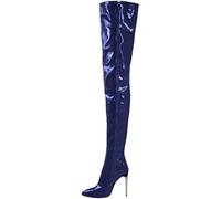 WEHAM Overknee-Stiefel für Damen in Übergröße, Kunst-PU, Overknee-Stiefel, Tanzschuhe für Damen, Kniehohe Stiefel mit seitlichem Reißverschluss,Blau,44