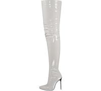 WEHAM Overknee-Stiefel für Damen in Übergröße, Kunst-PU, Overknee-Stiefel, Tanzschuhe für Damen, Kniehohe Stiefel mit seitlichem Reißverschluss,Weiß,44