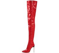 WEHAM Overknee-Stiefel für Damen in Übergröße, Kunst-PU, Tanzschuhe, Kniehohe Stiefel Mit Seitlichem Reißverschluss, Rot, 46