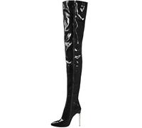 WEHAM Overknee-Stiefel für Damen in Übergröße, Kunst-PU, Tanzschuhe, Kniehohe Stiefel Mit Seitlichem Reißverschluss, Schwarz, 44