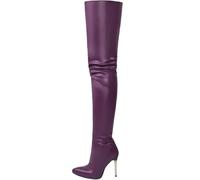 WEHAM Overknee-Stiefel für Damen in Übergröße, Kunst-PU, Overknee-Stiefel, Tanzschuhe für Damen, Kniehohe Stiefel mit seitlichem Reißverschluss,Lila,42