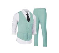 Wehilion Herren Anzüge 2-teilig Weste Hosen Set für Männer V-Ausschnitt Slim Fit Casual Anzugweste, Mintgrün, 4XL