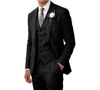 Wehilion Retro-Leinenanzug für Herren, Strand, Hochzeit, Sommer, schmale Passform, 3-teilig, leicht, Leinen, Anzugjacke, Weste, Hose, Smoking, Schwarz, L
