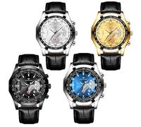 Weicam 4 Stück Großhandelsuhren für Herren, luxuriöses Edelstahlband, Kalender, wasserdicht, analog, Quarz-Armbanduhr mit Box, Schwarz
