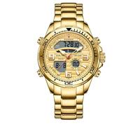 Weicam Herren-Armbanduhr, luxuriös, doppeltes Display, leuchtend, wasserdicht, analog, Quarz, digitale Armbanduhr, Paaruhren, Gold, Casual