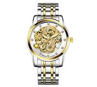 Weicam Herren Luxus Mechanische Skelett Automatik Selbstaufzug Edelstahl Lumious Uhr Drache geschnitztes Zifferblatt Diamant Business Uhren Wasserdicht Armbanduhr, silber, Luxuriös