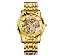 Weicam Luxuriöse mechanische Armbanduhr für Herren und Jungen, mit goldenem Drachenmotiv, geschnitztes Zifferblatt, Diamanten, automatische Skelett-Uhr, lässig, wasserdicht, Sport-Armbanduhr gold