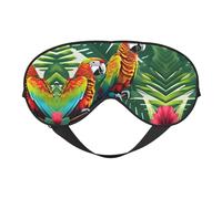 Weiche Augenmaske mit tropischem Blumen- und Papageien-Druck, doppelseitig, weiche Augenabdeckung für Schlaf, Reisen, Yoga, verstellbarer Riemen, blockiert Licht