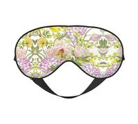 Weiche Augenmaske mit violettem und gelbem Blumendruck, doppelseitig, weiche Augenabdeckung für Schlaf, Reisen, Yoga, verstellbarer Riemen, blockiert Licht