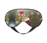 Weiche Augenmaske mit weihnachtlichem Eichhörnchen-Druck, doppelseitig, weiche Augenabdeckung für Schlaf, Reisen, Yoga, verstellbarer Riemen, blockiert Licht