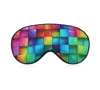 Weiche Augenmaske zum Verdunkeln, Regenbogenfarben, kariert, Reiseaugenabdeckung, kein Augendruck, super leicht, seidig, weiche Augenbinde mit verstellbarem Riemen, für Damen und Herren