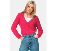 Strickjacke GOLDNER "Kurzgröße Kaschmirstrickjacke mit V-Ausschnitt", Damen, Gr. 21, rosa (pink), Obermaterial: 100% Kaschmir WS., Rippe, Strickjacken Strickjacke, Ohne (73300836-21) pink