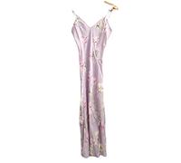 Weiche Negligés aus Satin für Damen, Begonia Blossom Blooming Diagonal Bedrucktes Sling-Kleid, böhmisches, ärmelloses, hellviolettes, florales, langes Maxi-Sommer-Strand-Swing-Party, elegant, einfarbig, XS