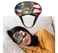 Weiche Schlafmaske, bequeme Verdunkelungs-Augenmaske mit verstellbarem Riemen, amerikanische Katze, USA-Flagge, Augenschattenabdeckung für Damen und Herren, tiefe Erholung, Reisen, Arbeit, Zuhause