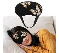 Weiche Schlafmaske, bequeme Verdunkelungs-Augenmaske mit verstellbarem Riemen, goldfarbene weiße Schmetterlinge, Schwarz, 1 Augenschattenabdeckung für Damen und Herren, tiefe Erholung, Reisen, Arbeit,