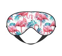 Weiche Schlafmaske mit Flamingo-Motiv, Vogel mit grünen Pflanzen, Blättern, verstellbarer Riemen, lichtblockierend, wendbar, bequeme Nachtmaske