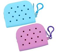 Weiche Silikon-Mini-Münzgeldbörse mit Reißverschluss und Cartoon-Loch, tragbarer Schlüsselanhänger-Taschen-Organizer für Damen, 2 Packungen