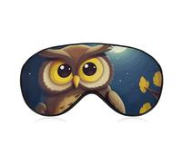 Weiche Verdunkelungs-Augenmaske mit Eule und gelbem Mond, Reiseaugenabdeckung, kein Augendruck, super leicht, seidig, weiche Augenbinde mit verstellbarem Riemen, für Damen und Herren