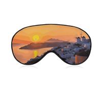 Weiche Verdunkelungs-Schlaf-Augenmaske, Griechenland, Insel, Sonnenuntergang, Landschaft, Reise, Augenabdeckungen, kein Augendruck, super leicht, seidig, weiche Augenbinde mit verstellbarem Riemen