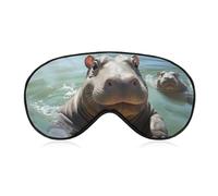Weiche Verdunkelungsaugenmaske, niedliche Nilpferde, Reiseaugenabdeckung, kein Augendruck, superleicht, seidig, weiche Augenbinde mit verstellbarem Riemen, für Damen und Herren