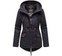 Weicher Baumwoll-Kurzmantel mit Kapuze "Manolya" Blue with black fur XL