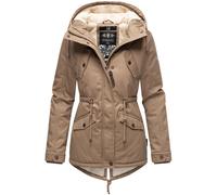 MARIKOO Damen Warmer Winter Kurzmantel mit Kapuze Manolya Taupe Gr. L