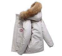 Weicher Daunenjacke, Herren Winterjacke - Mantel mit Fell Kapuze - Gefütterter Warmer Anorak - Outdoor Kapuzenjacke Winter Herbst Kostüme, White, XL