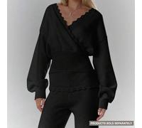 Weicher gerippter Strickpullover mit Überschneidungsdetail, geschnürt, langärmlig, ideal für Herbst und Winter, gemütlich, niedlich, lässig, für Kaffe