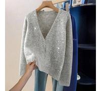 Weicher & glänzender Pailletten V-Ausschnitt Cardigan, gemütlich & modisch für Herbst/Winter