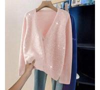 Weicher & glänzender Pailletten V-Ausschnitt Cardigan, gemütlich & stylisch für Herbst/Winter