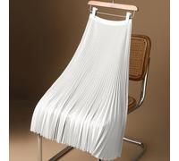 Weicher Polyester für midi Rock Plissiert Casual Alltag Weicher(White 3XL) | Hochwertiger Satin-Stoff, faltendesign, hohe Taille, Größen M bis 4XL, figurschmeichelnder Schnitt