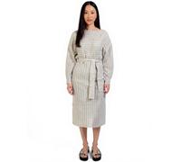 weiches Damen Midi-Kleid Basic-Kleid im Strick-Stil mit Bindeband Langarm-Kleid 929118 Beige 36/38