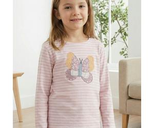 Weiches Langarmshirt Schmetterling rosa geringelt 110/116