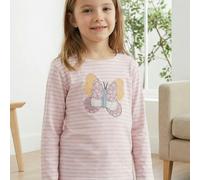 Weiches Langarmshirt Schmetterling rosa geringelt 134/140