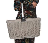 Weiden Einkaufskorb anndora im shabby style leicht kreidig grau 46,5 x 31 x 29 cm - Henkelkorb - Wochenmarkt Korb - Grau Grau